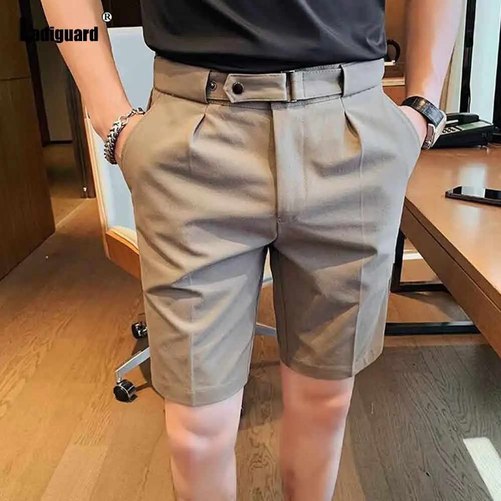 2025 Men's Stand Pocket Casual Suit Shorts Male Elegant Business Party Short Pants Solid Brown White Naples Button Up Shorts New