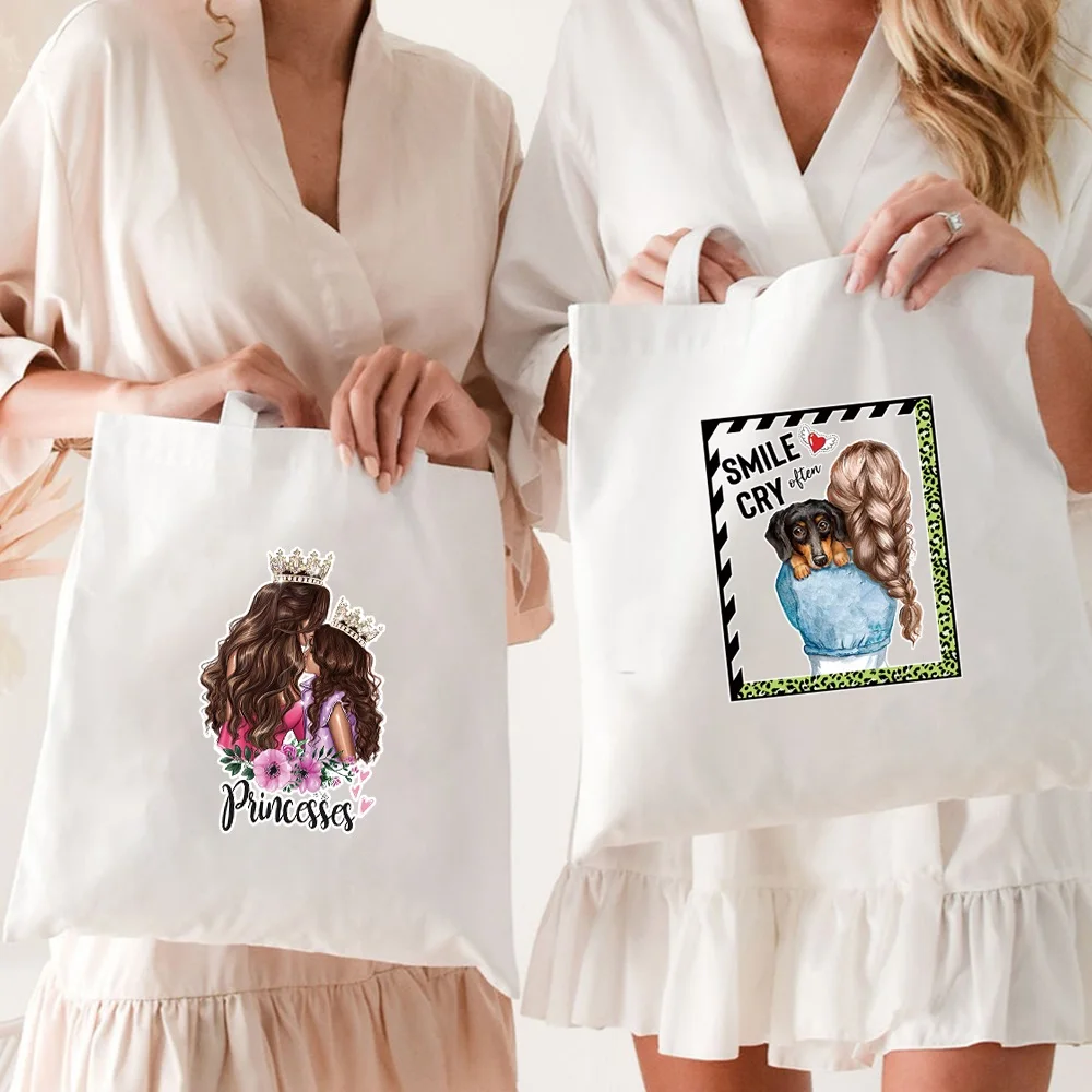 

New Canvas Shoulder Bag Shopping Bags Casual Large Capacity Mom Printing Travel Versatile Storage Pocket Campus Office Workers