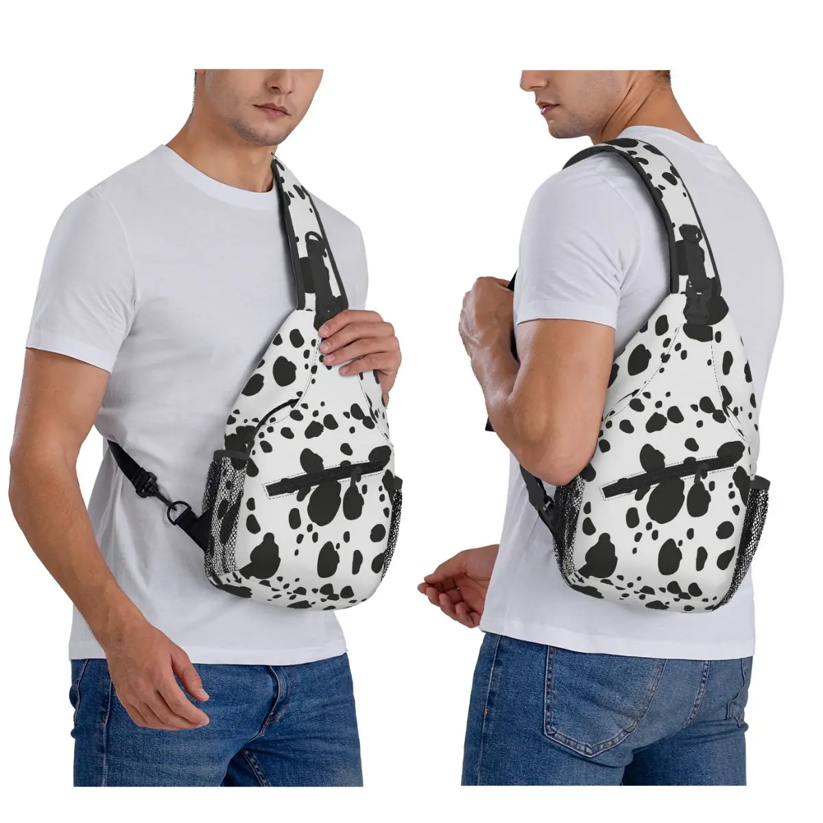 

Black And Amp White Animal Print Dalmatian Dog Print Chest Bag Men Sling Crossbody Backpack Chest Bag Daypack Shoulder Bag
