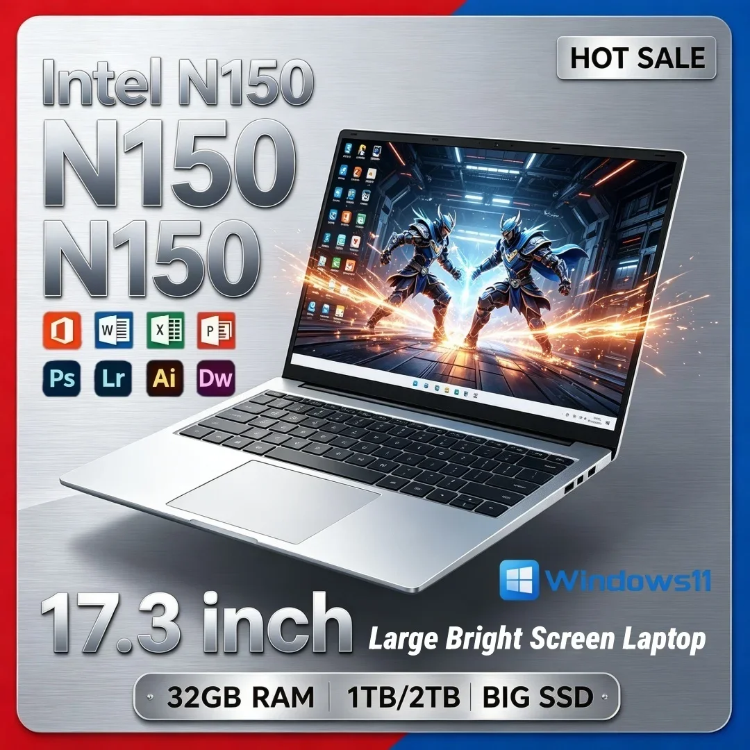 15.6 Inch Hot Sale Portable Laptop 2026 Intel N150 Ultra-thin Laptop 16GB/32GB RAM Windows11 1/2TB Large SSD