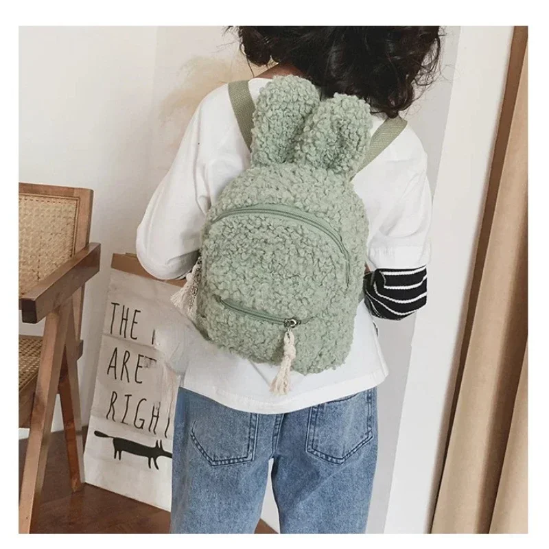 2023 Cute Kids Backpacks Cartoon Bunny Hat Plush Bag Backpacks for School Children Girls\' School Mini Cartoon Backpack