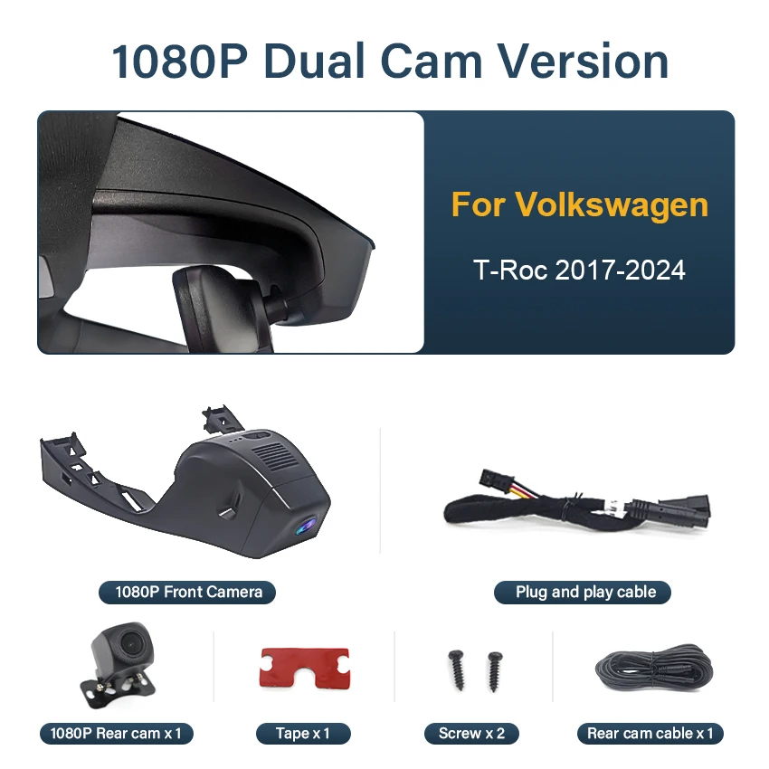 Nieuwe 4K Wifi Auto DVR Video Recorder Plug en Play Dash Cam Camera voor Volkswagen VW T-Roc AC7 A11 2017-2020 2021 2022 2023 2024
