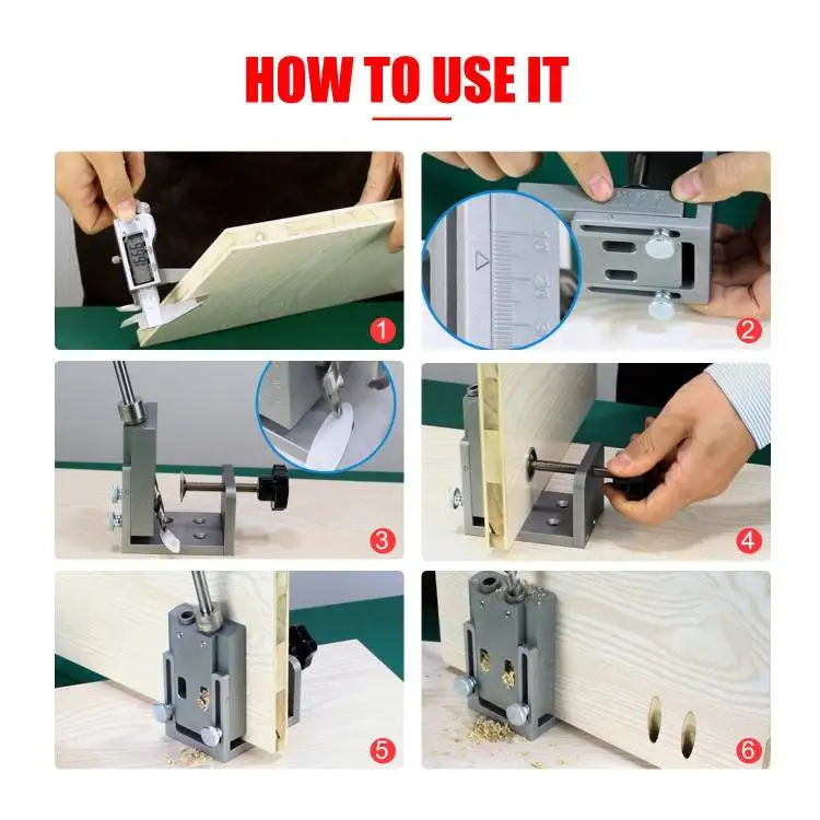 Quick Clamp 3 in 1 Adjustable Doweling Jig Woodworking Pocket Hole Jig for Drilling Guide Locator Puncher Tool with Plastic Case
