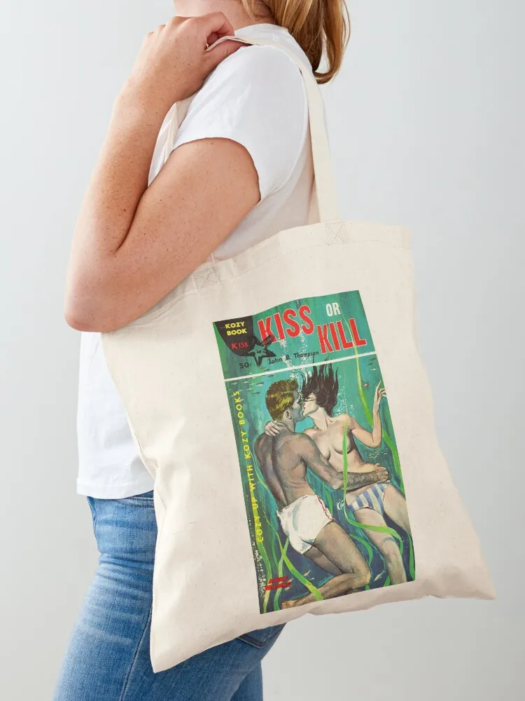 

Сумка-тоут KISS OR KILL для женщин, женская сумка из ткани на заказ, экологичная складная сумка