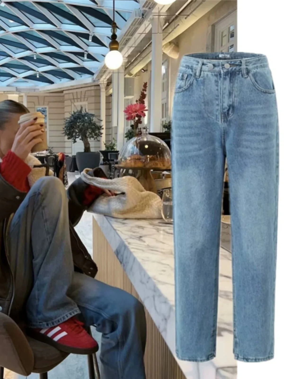 

Классические прямые женские джинсы с высокой талией, длинные брюки, винтажные повседневные джинсы с завязками в стиле хип-хоп, сплит-дизайн для женщин