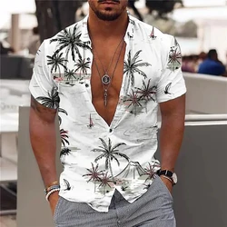 Coconut Tree Print Men's Shirt Summer Casual Short Sleeved Shirt Beach Vacation Men Tops Loose Oversized Hawaiian Shirts For Men