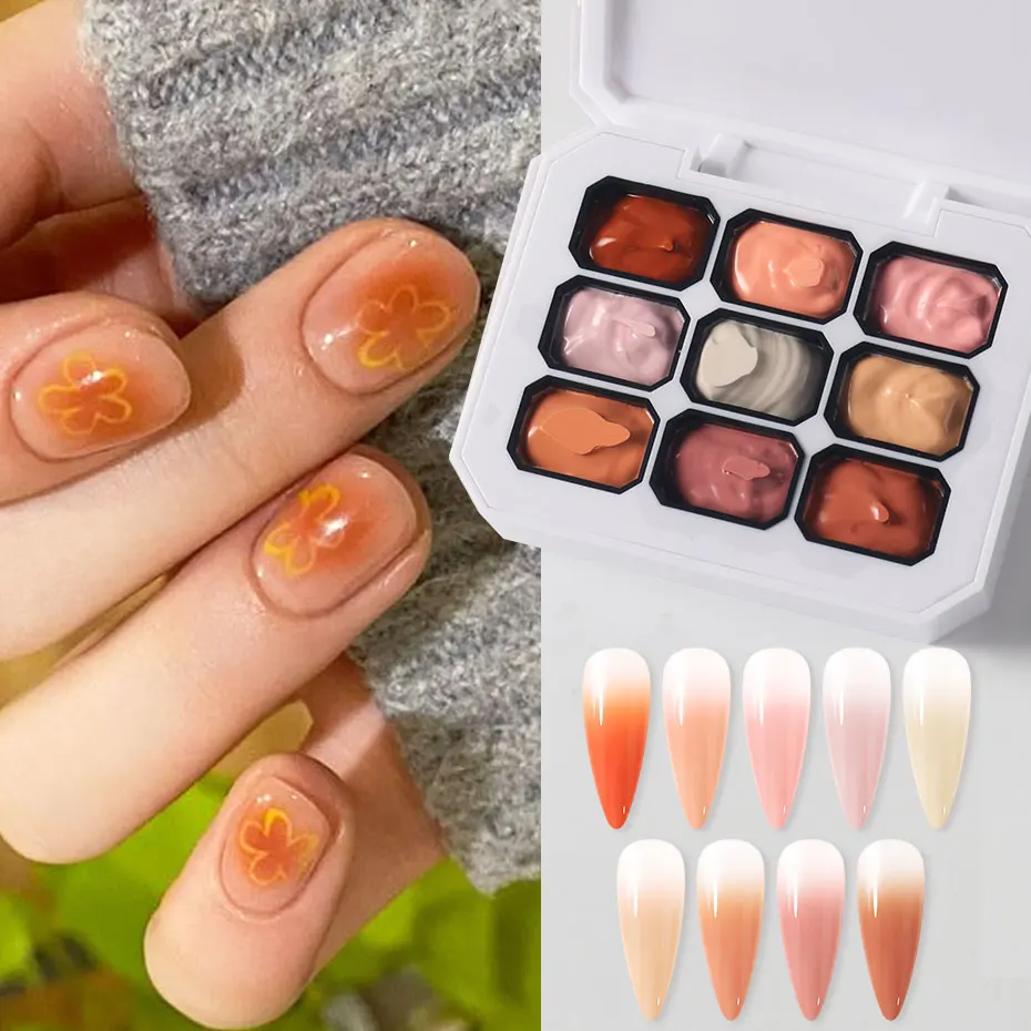 9 Colors Pat Painting Nail Gel 4 In 1 Used for Nail Stamping Pattern Gradient Nail Salon Fingertip Art Design Autumn Nail Polish