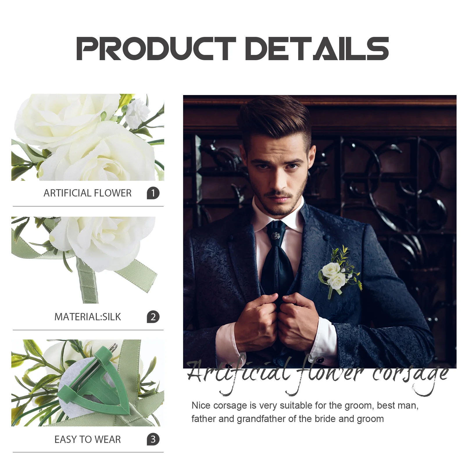 

Corsage Wrist Flower Artificial Wedding Decor For Bride Groom Father Grandfather Suit Dress Hat Scarf Banquet Simulated