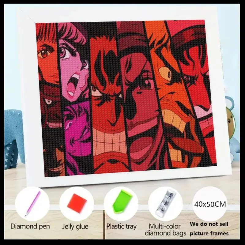 

1PC 5D Full Drill Diamond Painting Kit, DIY Crystal Art, 40x50CM Vibrant Anime Manga Expressive Faces Design, Adult Teen Hobby C