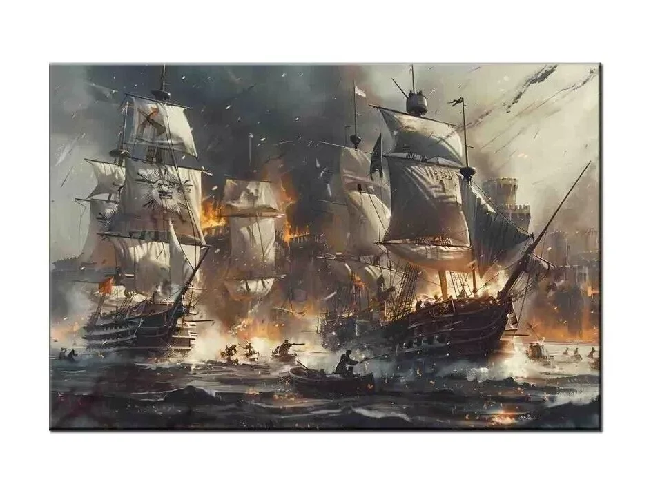 Pirate Ship Oil Painting Print Art Canvas Poster for Living Room Decoration Home Wall Decor Picture