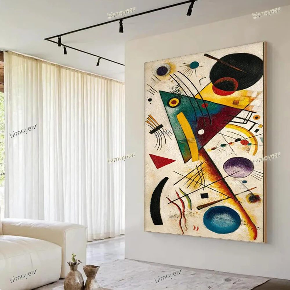 

100% Handmade Abstract Oil Painting in Picasso Style Triangular Lines Wall Art Picture Decor Home Living Room Thick layer Image