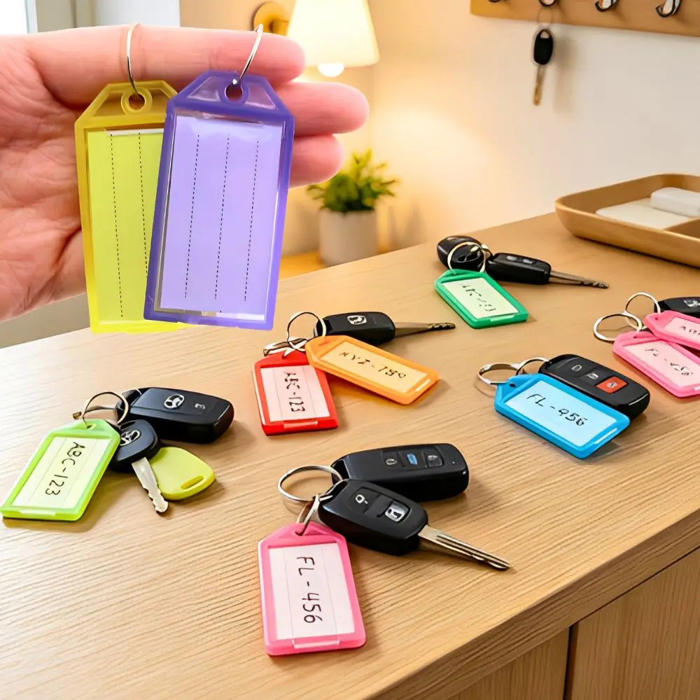 12/24/60pcs Plastic Flip‑Top Key Markers Random Color ID Tags with Metal Rings for Keychain Luggage Labeling YMY