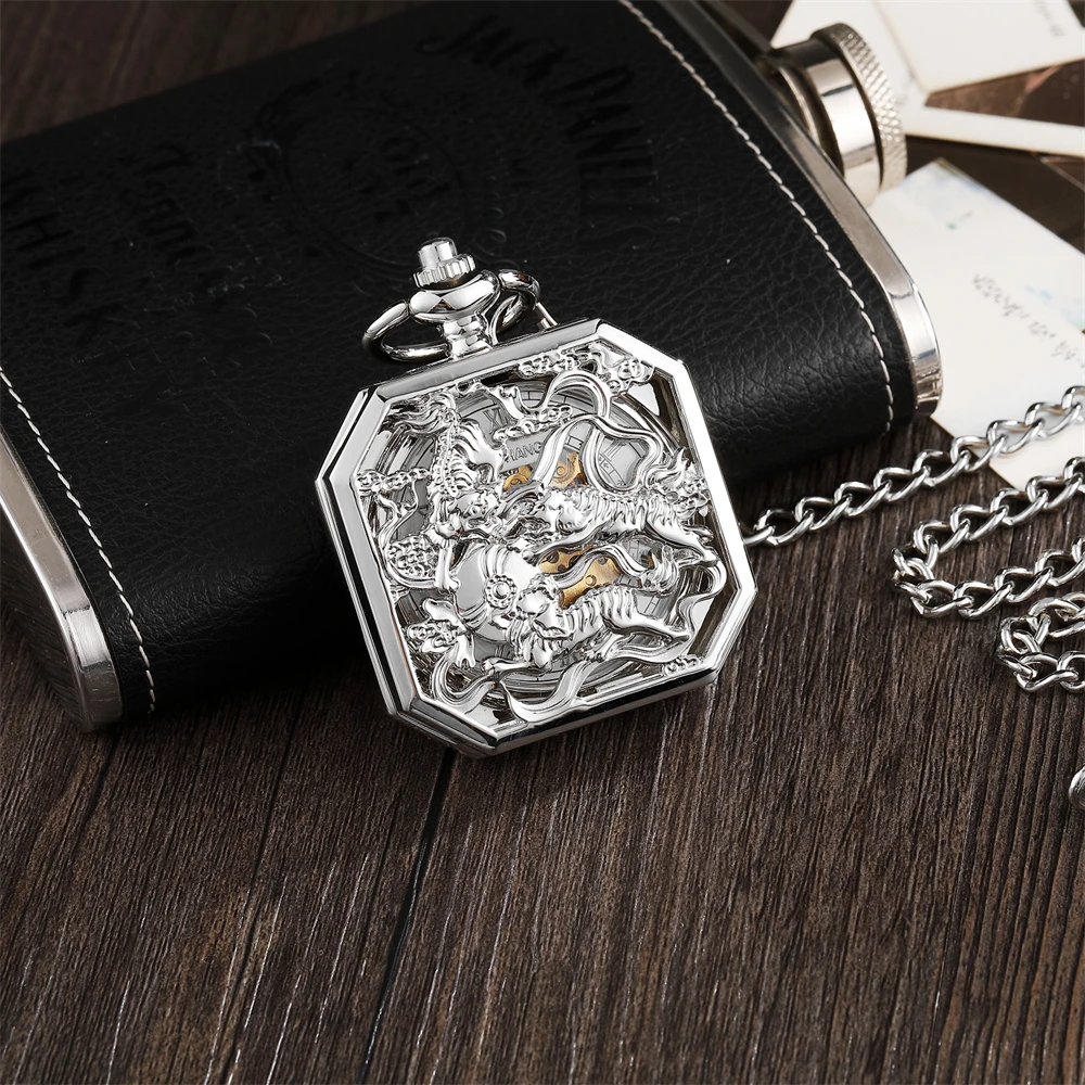 Retro creative carved hollow flip octagonal mechanical pocket watch pendant waist chain semi-automatic mechanical pocket watch