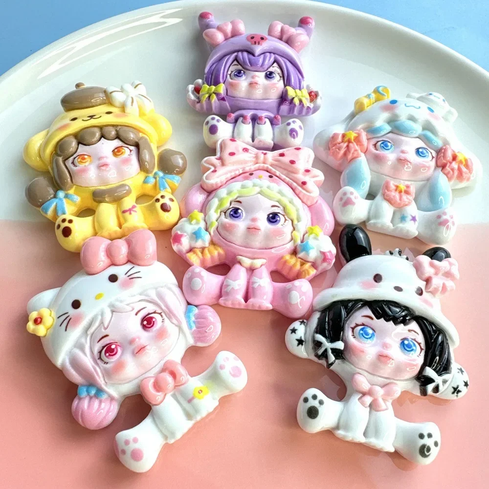 2pcs Big Card Drag Sanrio Girl Resin Flatback Cabochons for Diy Jewelry Making Crafts Material