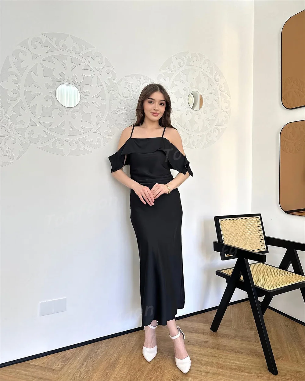 Toofan Черные платья для выпускного вечера на тонких бретельках по индивидуальному заказу A Line с открытыми плечами Женские вечерние платья Свадебное платье для помолвки