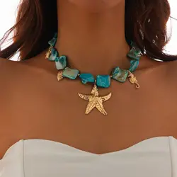Charm Natural Shell Starfish Beaded Necklace Sea Series Bohemian Hippocampus Japonicus Woven Choker Jewelry Colorful
