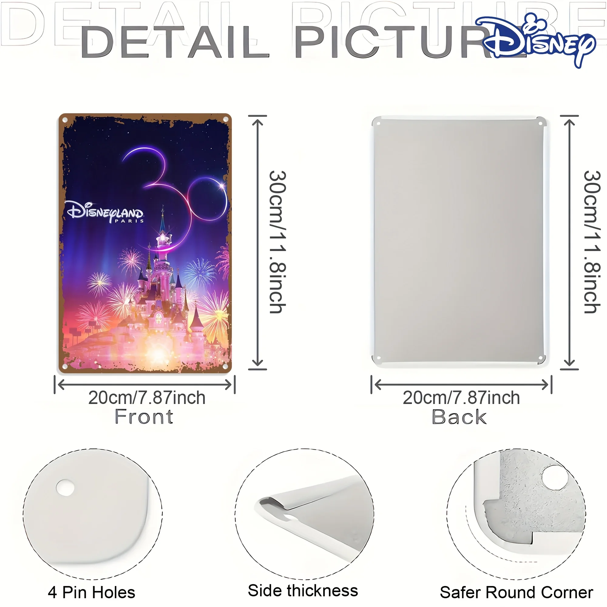 لافتة ديزني لاند باريس المعدنية - 20.32 × 30.48 سم، فن القلعة السحرية مع الألعاب النارية، ديكور حائط نابض بالحياة للمنزل والعطلات، Insp