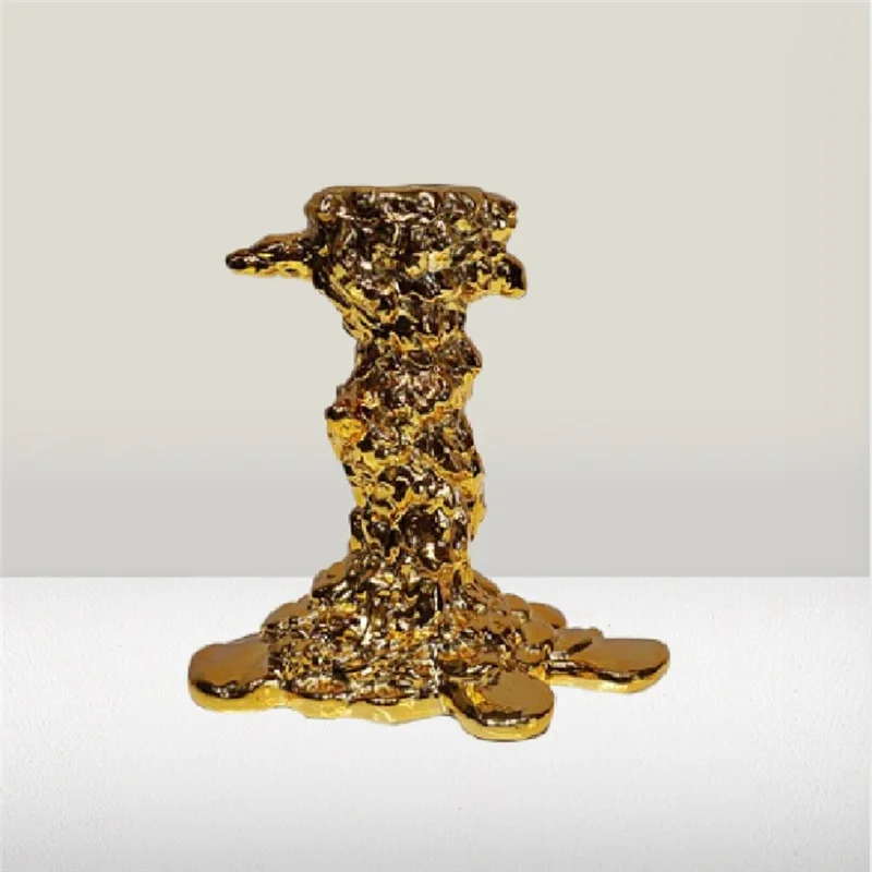 X17A 2025 NEW-Golden Candlestick Candle Holder Resin Plated Surface Melt Shape Wedding Centerpieces Dining Table Home Furnishing