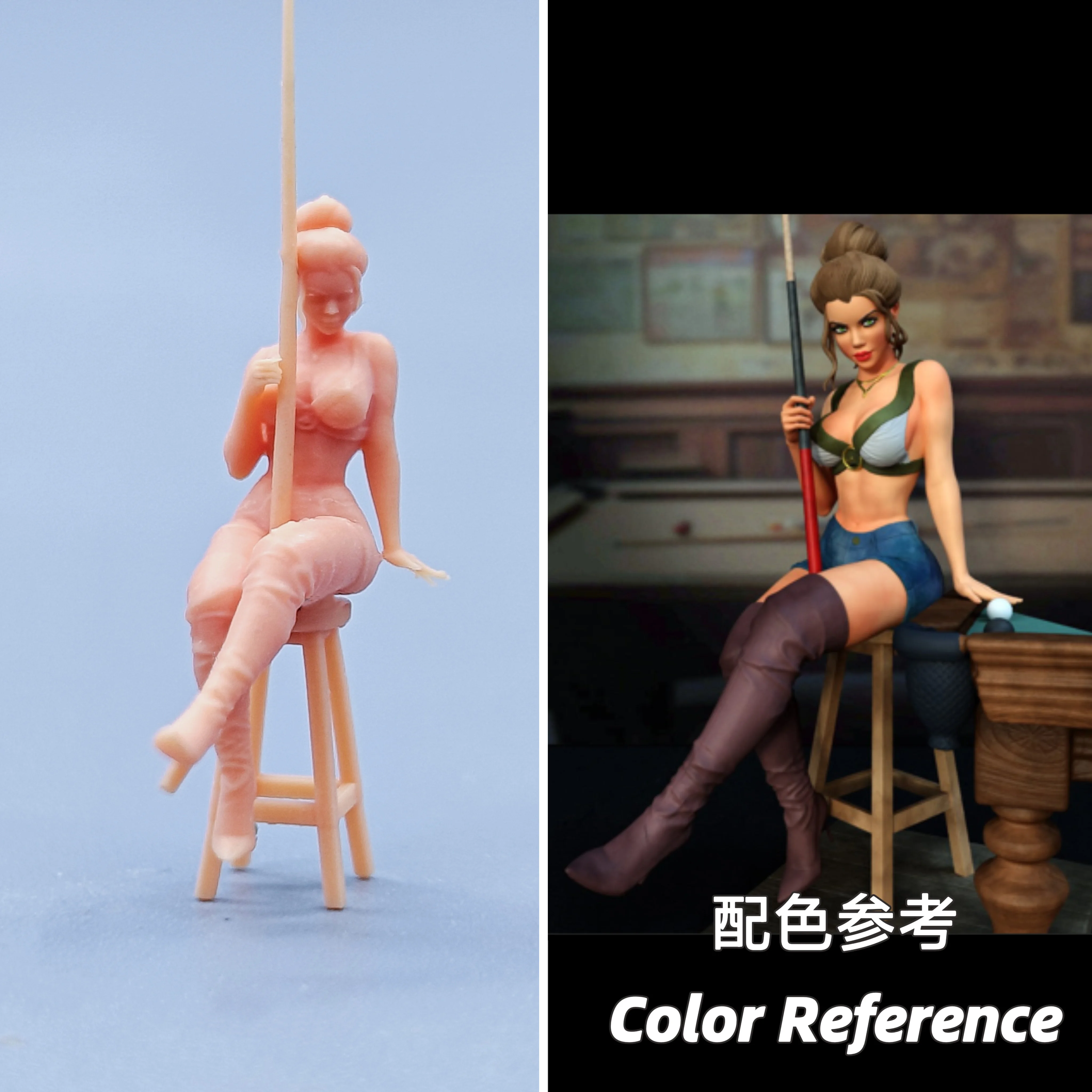 1/64 Figuren Maßstab Modell Harz Billard Mädchen ungefärbte Miniaturen Diorama handbemalt C726
