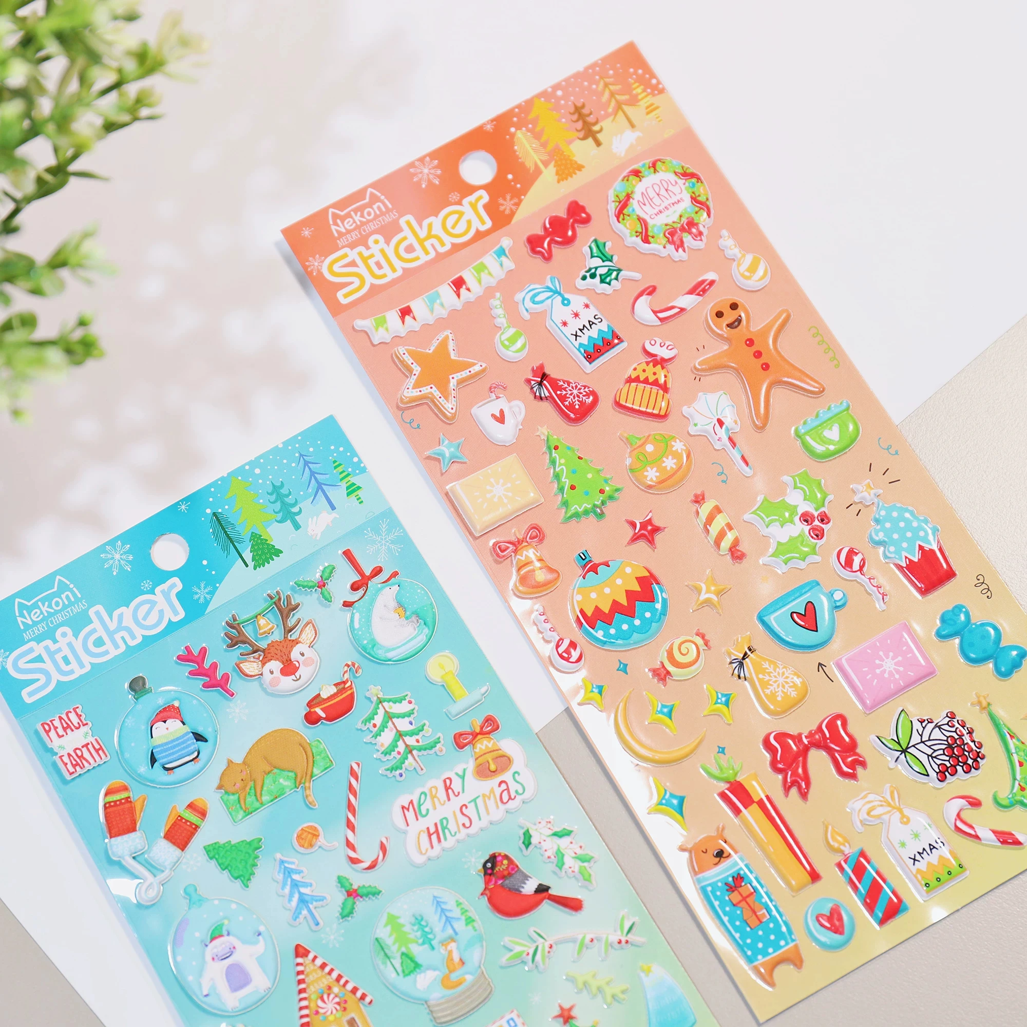 Nekoni Merry Christmas Cane Candy 3D Puffy Stickers Scrapbooking Journal Sticker DIY Diary Stationery Sticker School Supplies