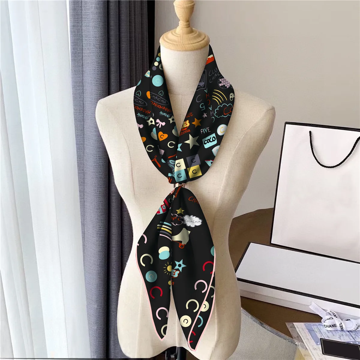 90Cm Autumn New Clothes Bag Small C Twill Silk Women\'s Decoration Sunscreen Shawl Large Square Scarf Headscarf Scarf