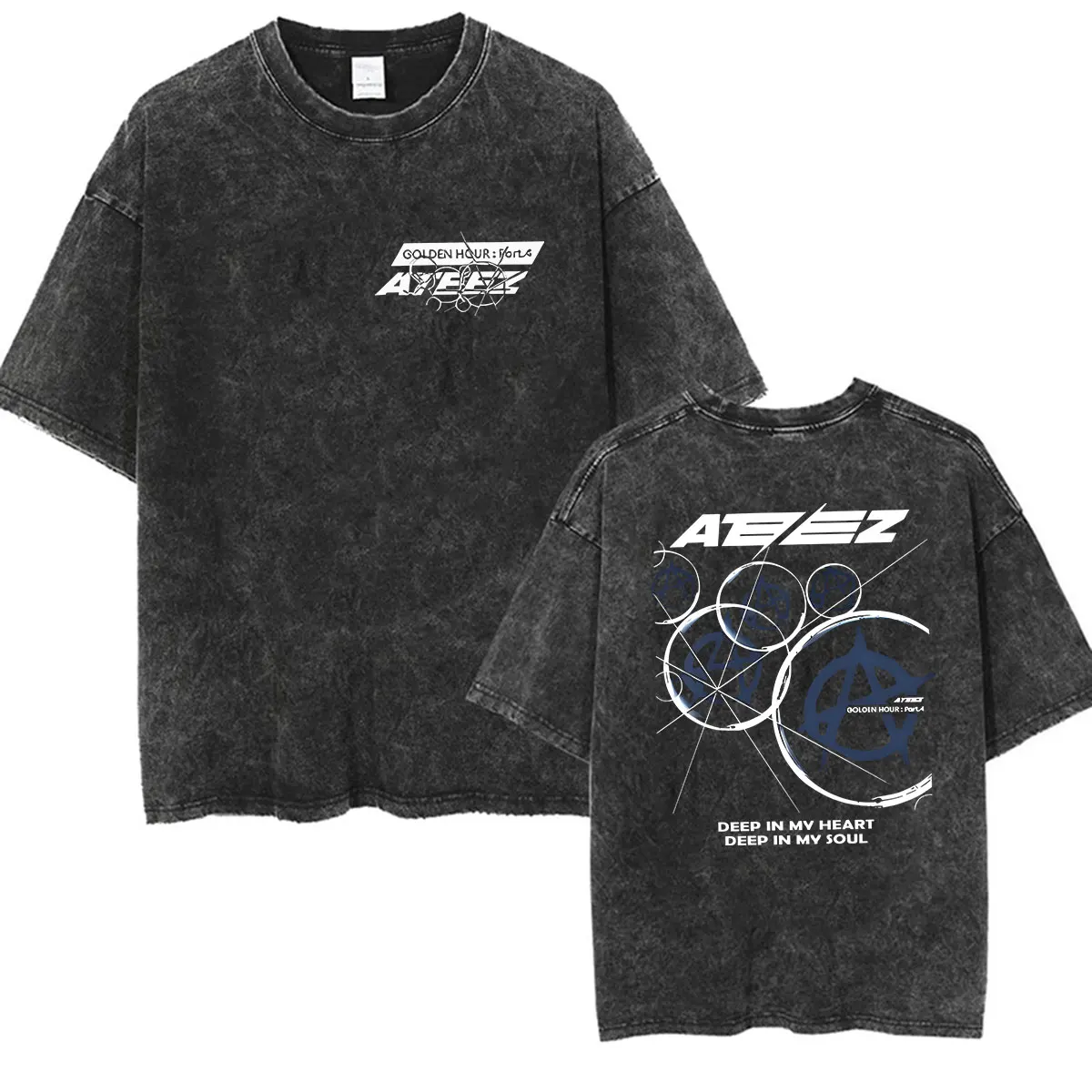 Vintage Washed Ateez Yunho K-Pop Band Album 2026 T-Shirt für Herren und Damen, Hip-Hop, locker geschnitten, koreanische Mode, Kurzarm-T-Shirt, Streetwear – Detail 7