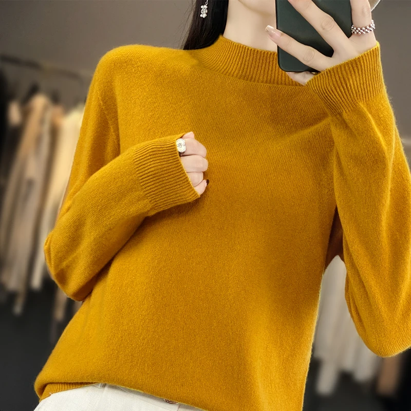 Cashmere Sweater Women Knitted First line ready to wear clothing Sweater Female Half high collar Cashmere Sweater Women