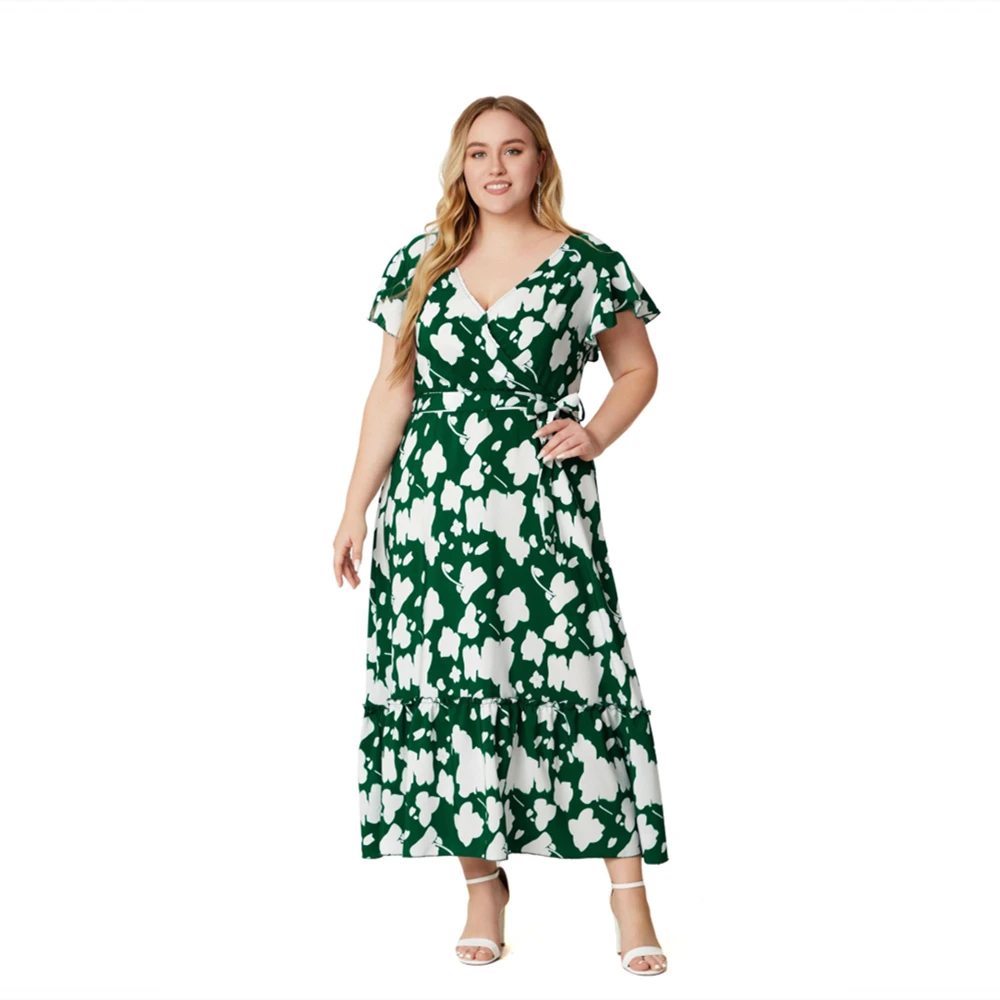 Vestido estampado de talla grande con cuello en V para mujer, estilo europeo y americano, novedad de verano, gran oferta, 2023