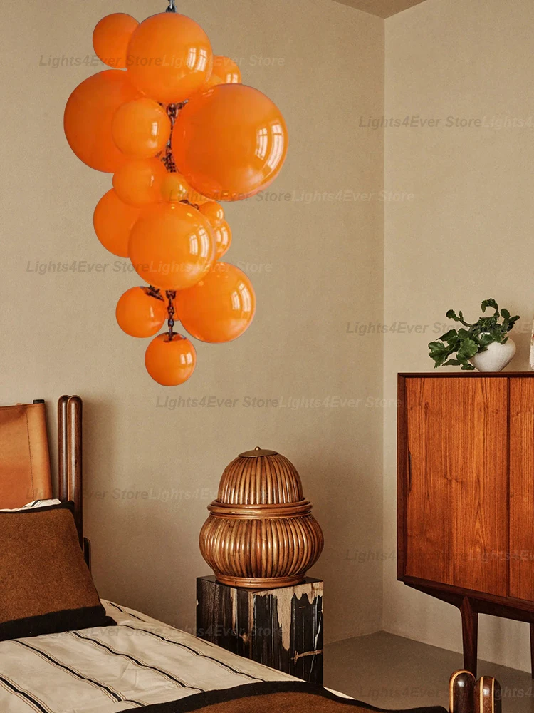 

Large Hanging Lamps For Ceiling Luxury Top Multiple Orange Glass Grape Ball Elegant Big Chandeliers for Villa Hotel Decoration