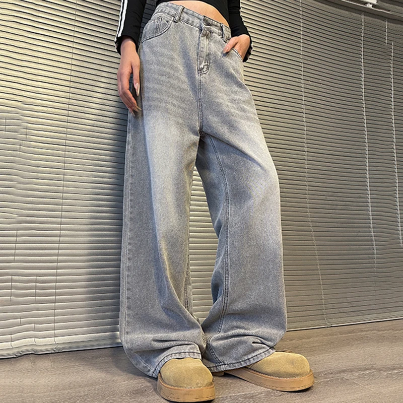 FEWQ Men's Jeans Autumn Winter Korea Fashion Wide Leg Pants Contrast Color Vintage 2024 Casual Male Trousers Loose