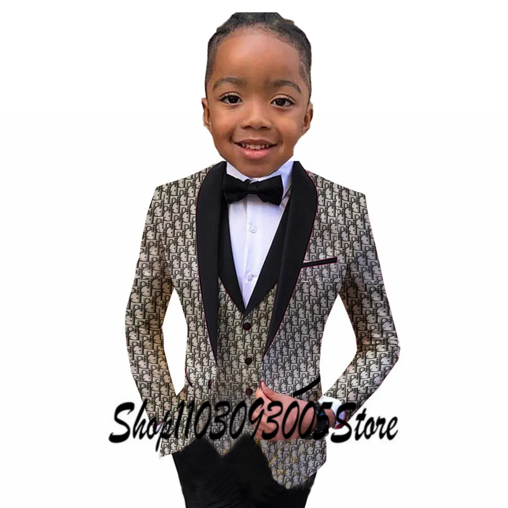 Boys Suit Jacket Vest Pants 3 Piece Set Shawl Lapel Wedding Tuxedo Formal Party Dress Kids Blazer Fashion Child Costume