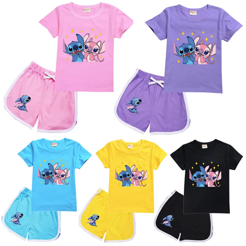 男の子と女の子のためのTシャツとショーツのセット,半袖Tシャツとショートパンツのセット,漫画の天使,カワイイ,夏,誕生日プレゼント,2ユニット