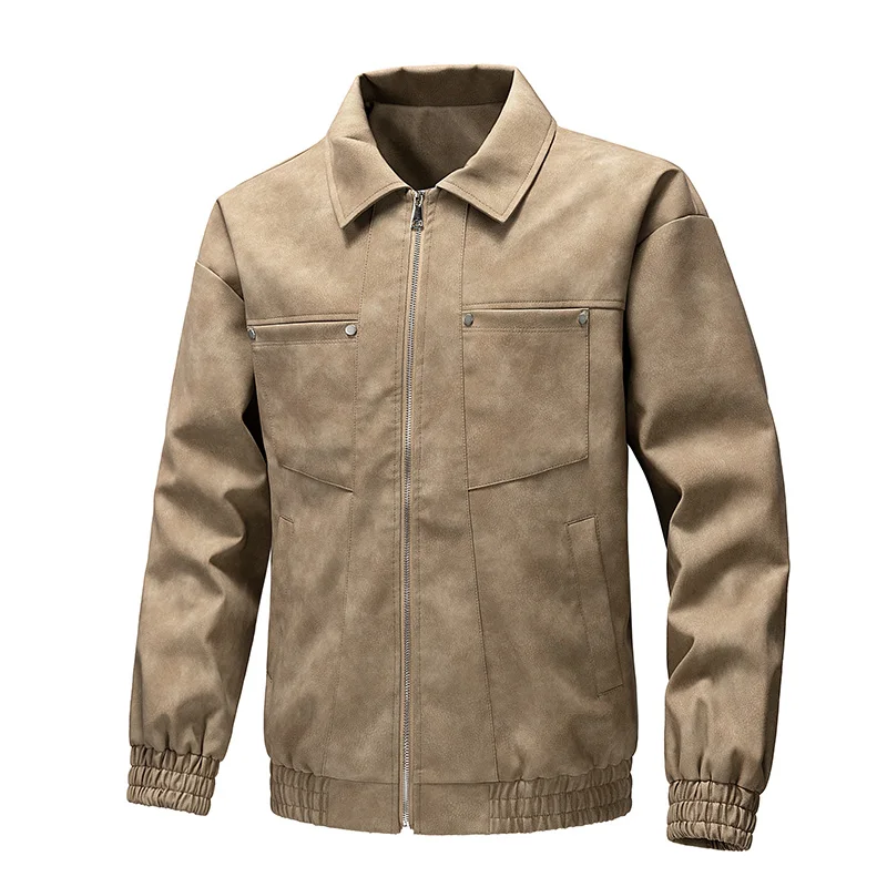 

2025 Men Casual Pu Leather Jacket Men High Street Zippers Turn-Down Collar Retro Coat Autumn Male Casual Moto leather Outerwear