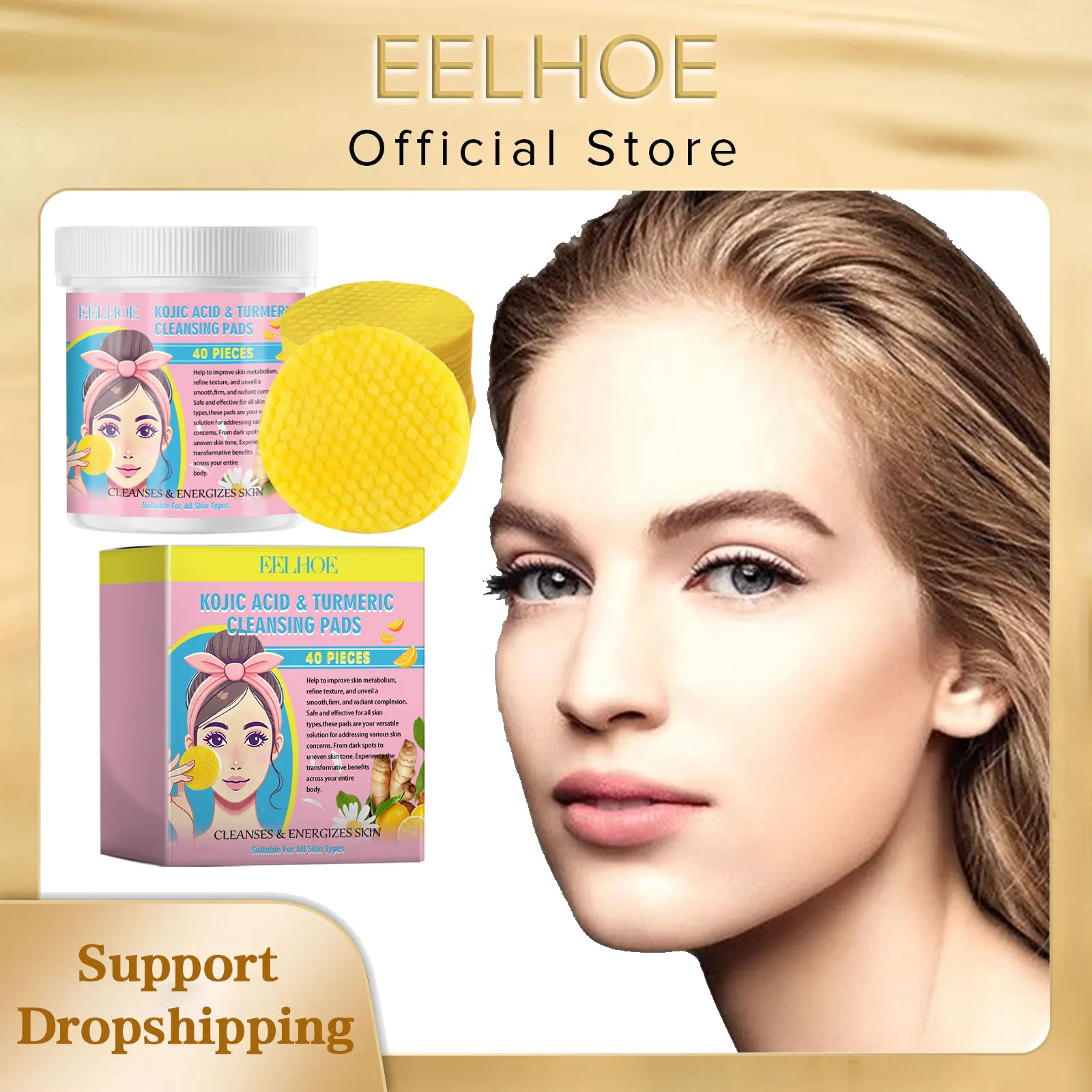 

EELHOE Turmeric Kojic Acid Cleansing Pad for Face Cleansing Oil Control Skin Care Cotton Disposable Makeup Remover Pads 40pieces