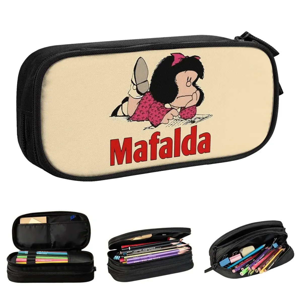 

Mafalda Quino Humoriste Cartoon Pencil Case Fashion Vintage Humor Pen Bag for Student Students School Gifts Box