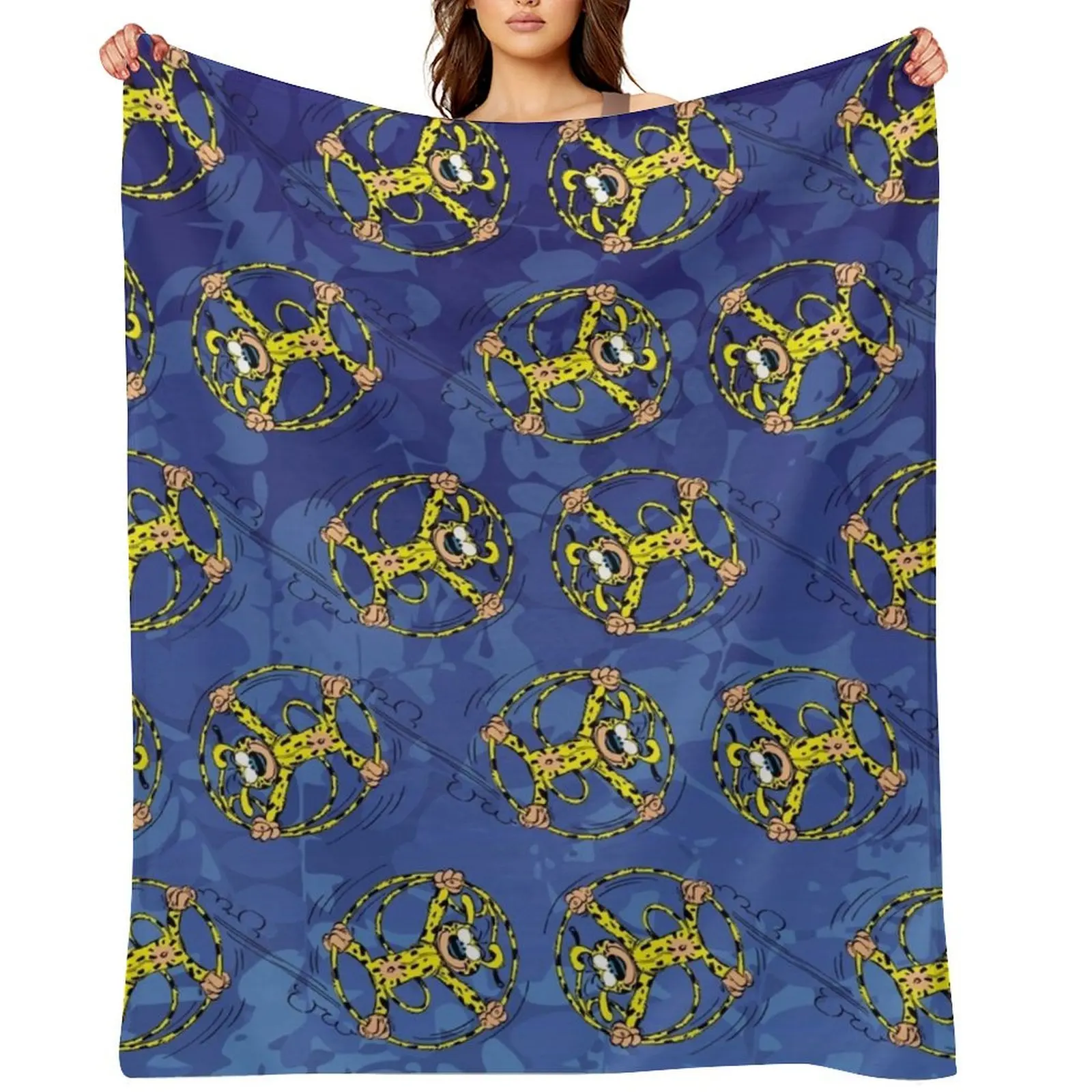 

Marsupilami rolling in tail / Dark blue / Pattern Throw Blanket Furrys Softest Summer Soft Blankets