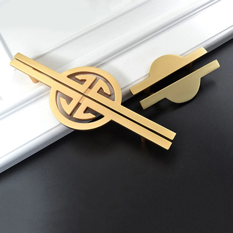 Chinese-Style Brushed Copper Wardrobe Door Handles Antique Zinc Alloy Drawer Pulls for TV Cabinet Simple Small Decorative Hardwa