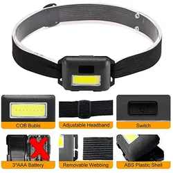 Camping Led Mini Headlights Portable Cob Headlamps Waterproof Head Front Light With 3 Switch Modes Led Lights Head Light