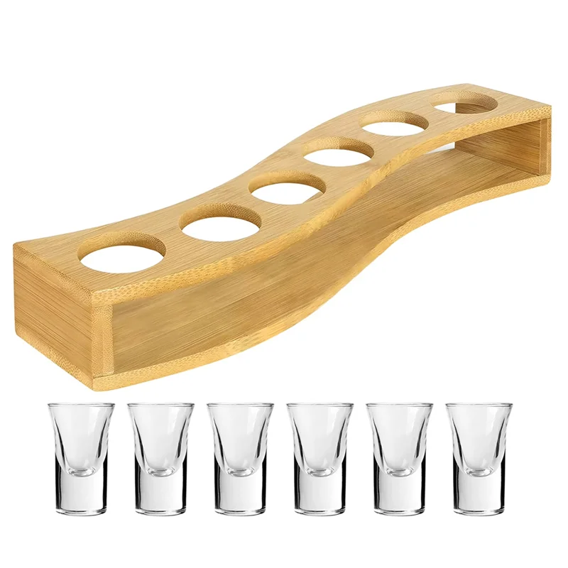 

AA76-Shot Glass Set 6Pcs 1 Oz/30 Ml Heavy Base For Whisky Tequila Shot Glasses Holder 6 Shot Glass Serving Tray