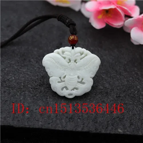 

Butterfly Carved Jade Pendant Natural Chinese White Jadeite Necklace Charm Jewellery Fashion Amulet Gifts for Her Women