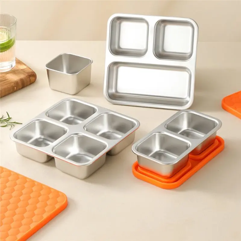 A02M-Stainless Steel Snack Box For Kids & Toddlers, 20Oz Multi-Compartment Leak Proof Food Container With Silicone Lids