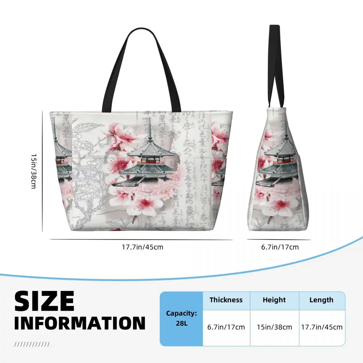 Borsa da viaggio Vintage giapponese Temple Beach, Tote Modern Shopping Daily Shoulder Multi-Style Pattern