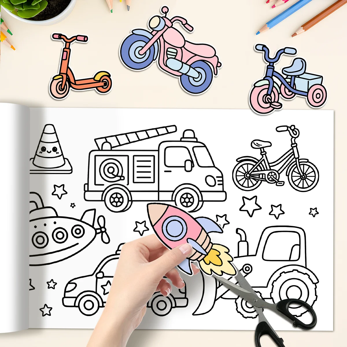

Children Drawing Roll DIY Cute Vehicle pattern Color Filling Paper Coloring Paper Roll for Kids Painting Educational Toys Gifts