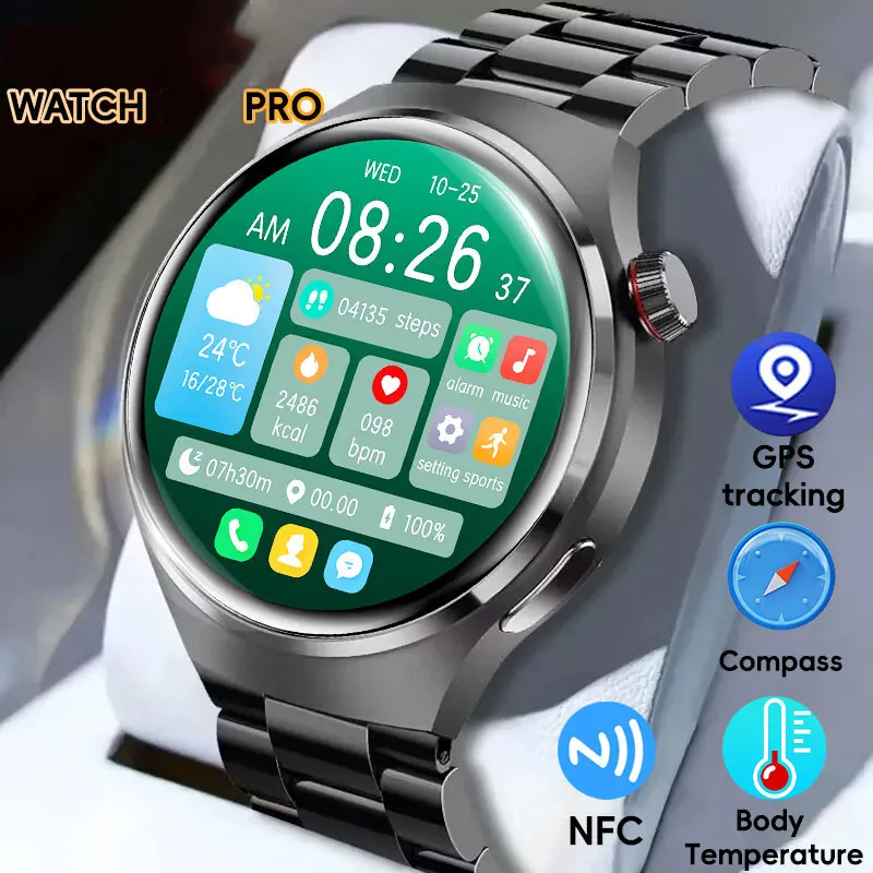 

2025 New GT Series 4 Pro Smart Watch Men AMOLED HD Screen Bluetooth Call GPS NFC Heart rate Waterproof Smart Watch For HUAWEI