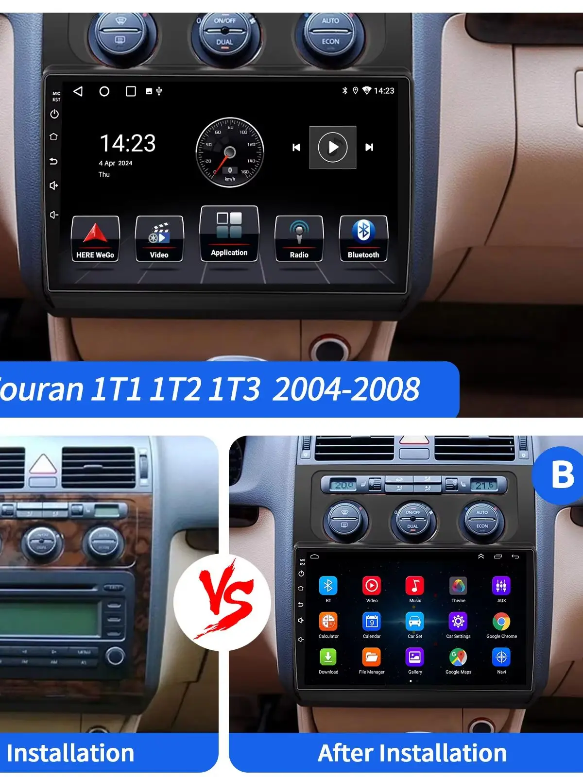 ESSGOO 10 Zoll Android 15 2+16G/4+64G/6+128G Autoradio für VW Touran 1T1 1T2 1T3 2004-2008 mit GPS-Navigation, kabellosem Carplay, Android Auto, FM, Bluetooth, RDS, SWC, Wifi, ASP, Mirror Link, IPS