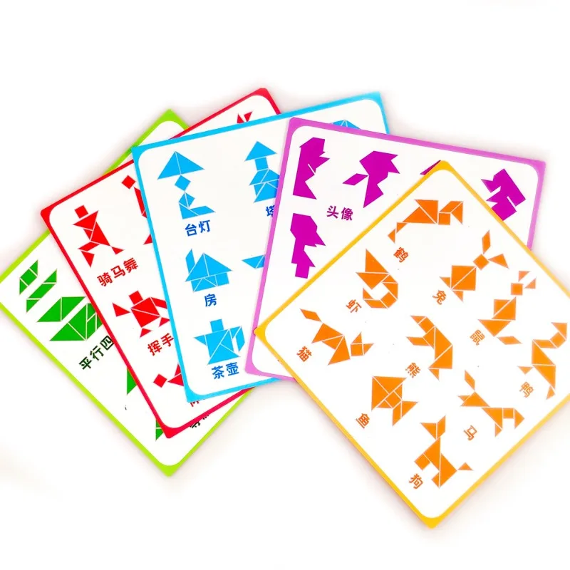 Natural Wood Tangram Puzzle Building Block Kids Adults Geometry Shape Blocks Puzzle Early Educational Montessori Games Toy