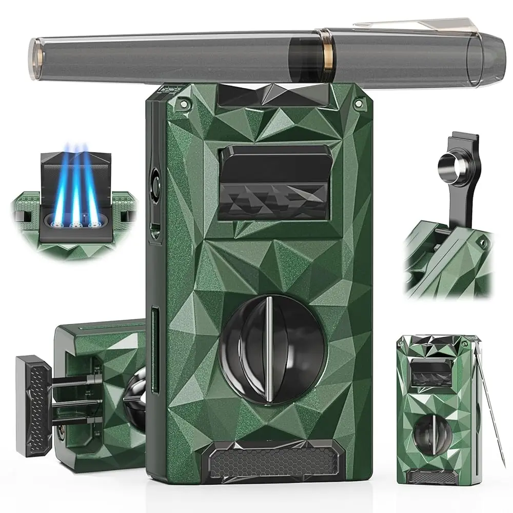 

Ailexpress Recommendation - 5-in-1 Torch Lighter, with V-Cutter, Triple Jet Flames, Holder, Punch, Draw Enhancer Tool, Multifunc