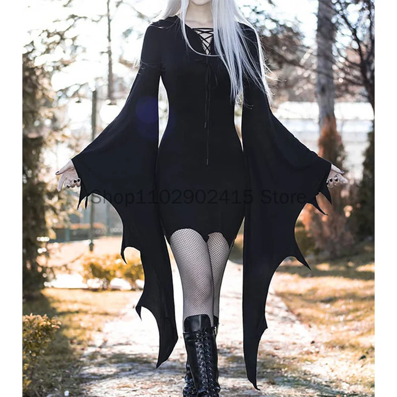 

Halloween Witch Dress Elven Vampire Costume Gothic Punk Dress Women Forest Elf Short Short Dress Pixie Pagan Outfit For Adult