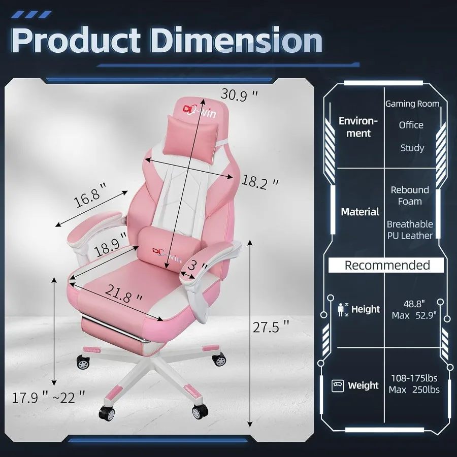 كراسي ألعاب الفيديو للبالغين كرسي ألعاب مع مسند للقدمين كراسي ألعاب كبيرة وطويلة الظهر مع دعم قطني للتدليك 360 Sw