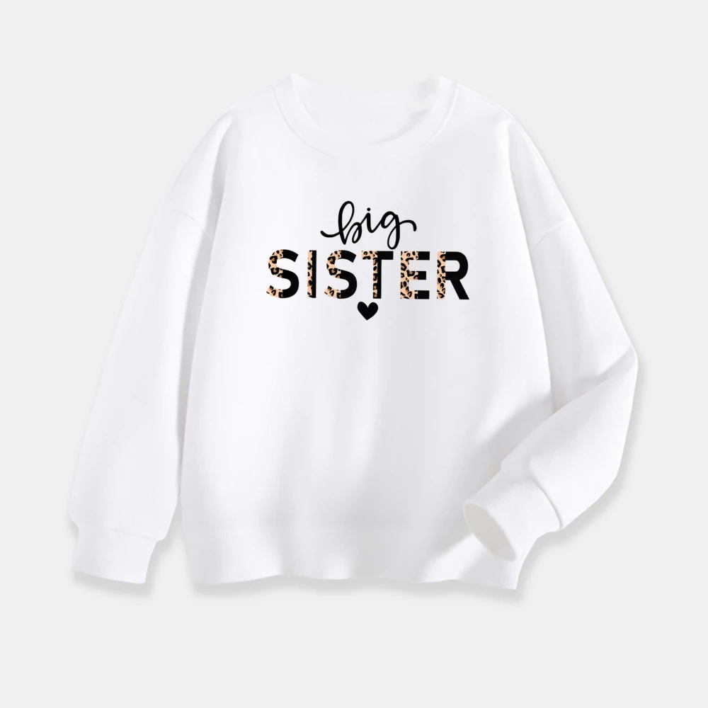 Big Sister Letter Print Child Pullover Sweatshirt Girl Boy Funny Casual Top Long Sleeve Warm Sweatshirt  Kid Crew Neck Clothing